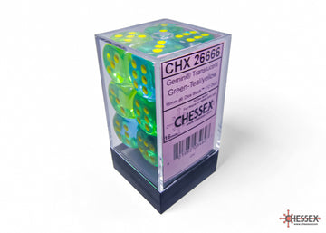 Gemini Translucent Green-Teal/yellow 16mm d6 Dice Block (12 dice)