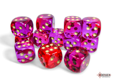 Gemini Translucent Red-Violet/gold 16mm d6 Dice Block (12 dice) - 0