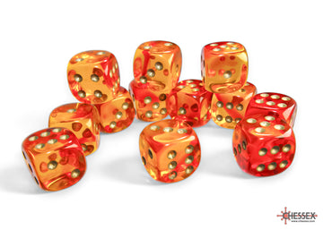 Gemini Translucent Red-Yellow/gold 16mm d6 Dice Block (12 dice) - 0