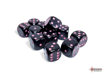 Opaque Black/pink 16mm d6 Dice Block (12 dice) - 0