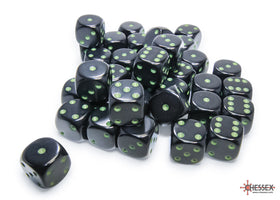 Opaque Black/green 12mm d6 Dice Block (36 dice) - 0