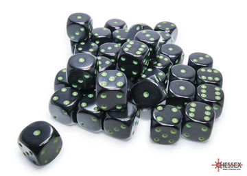 Opaque Black/green 12mm d6 Dice Block (36 dice) - 0