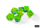 Gemini Plasma Green-Teal/orange Luminary Polyhedral 7-Dice Set-2