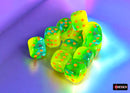 Gemini Plasma Green-Teal/orange Luminary 16mm d6 Dice Block (12 dice)-1