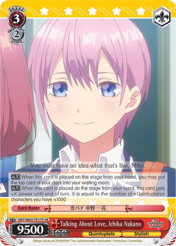 Hablando de amor, Ichika Nakano (5HY/W83-TE17S SR) [Las quintillizas por excelencia] 