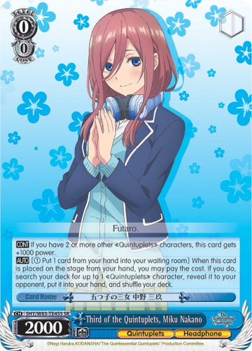 Tercera de las Quintillizas, Miku Nakano (5HY/W83-TE45S SR) [Las Quintillizas por excelencia] 