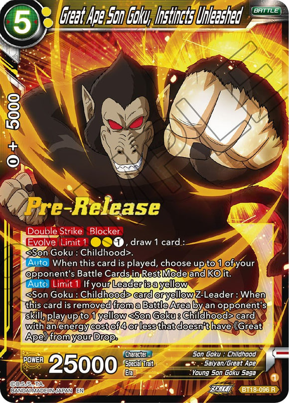 Gran simio Son Goku, instintos desatados (BT18-096) [Promociones de prelanzamiento de Dawn of the Z-Legends] 