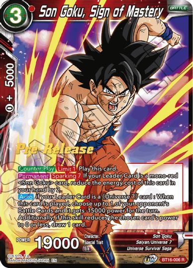 Son Goku, Signo de Maestría (BT16-006) [Promociones de prelanzamiento de Realm of the Gods] 