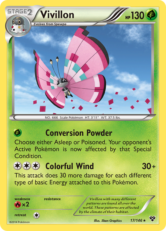 Vivillon (17/146) (forma de prado/alas rosas) [XY: conjunto básico] 