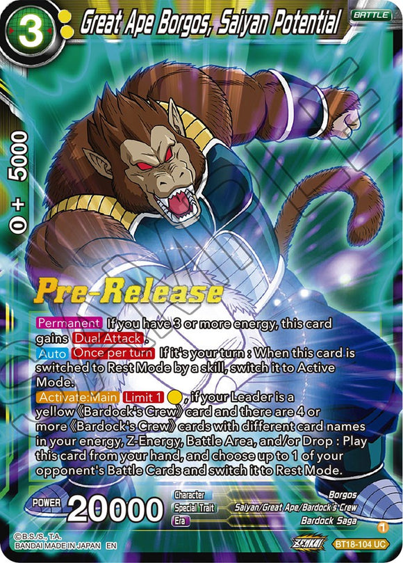 Gran simio Borgos, potencial Saiyan (BT18-104) [Promociones de prelanzamiento de Dawn of the Z-Legends] 