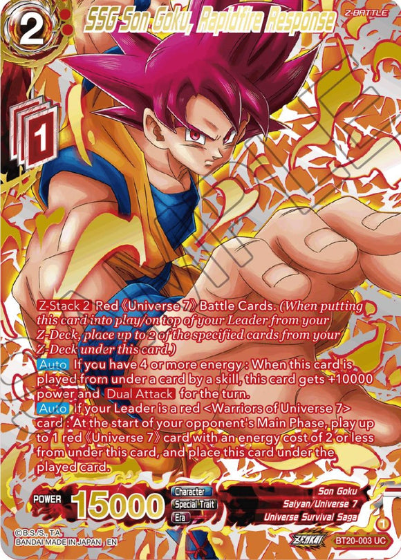 SSG Son Goku, Respuesta rápida (estampado en oro) (BT20-003) [Poder absorbido] 