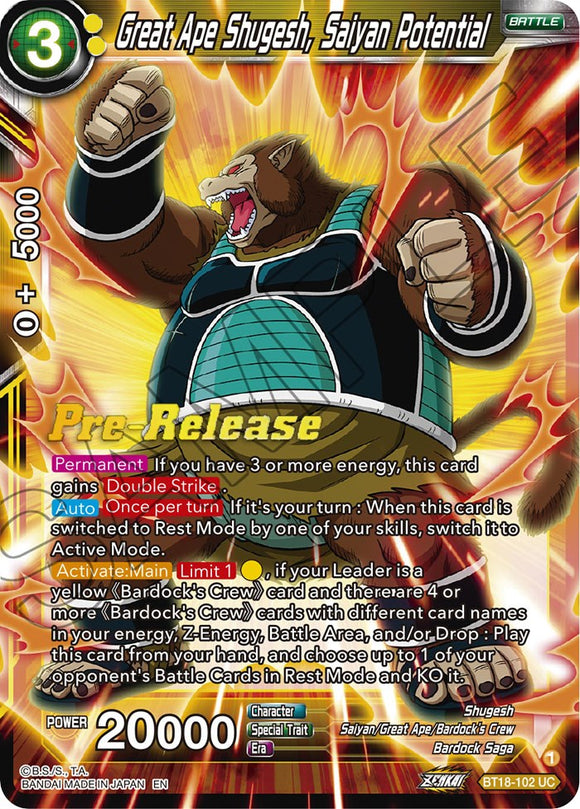 Gran simio Shugesh, potencial Saiyan (BT18-102) [Promociones de prelanzamiento de Dawn of the Z-Legends] 