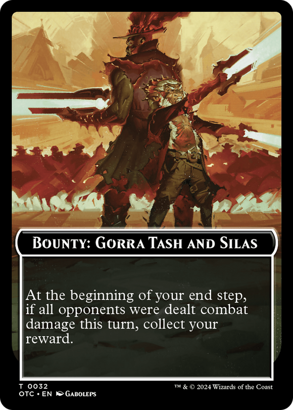 Recompensa: Gorra Tash y Silas // Ficha de dos caras de las reglas de recompensa [Fichas de comandante de Outlaws of Thunder Junction] 