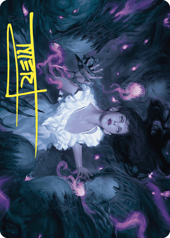 Tarjeta de arte de Neva, acechada por pesadillas (firma estampada en dorado) [Serie de arte Wilds of Eldraine] 