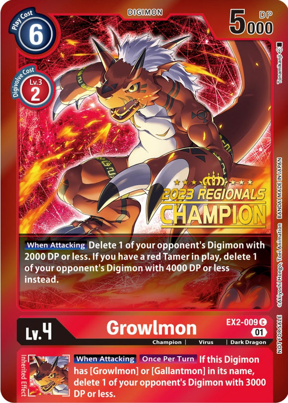 Growlmon [EX2-009] (Campeón de las Regionales 2023) [Promociones de Digital Hazard] 