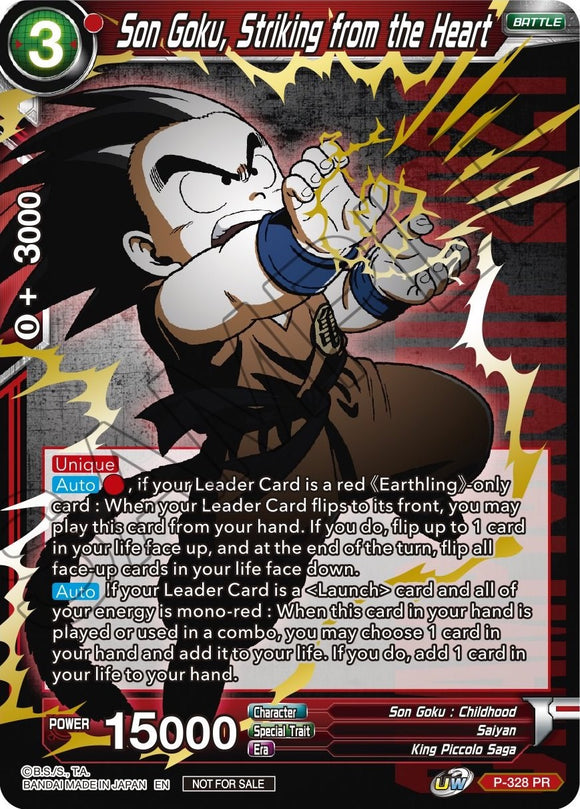 Son Goku, atacando desde el corazón (estampado dorado) (P-328) [Tarjetas de promoción de torneos] 