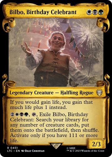 Bilbo, celebrante del cumpleaños [El Señor de los Anillos: Cuentos de la Tierra Media: Pergaminos de presentación del comandante] 