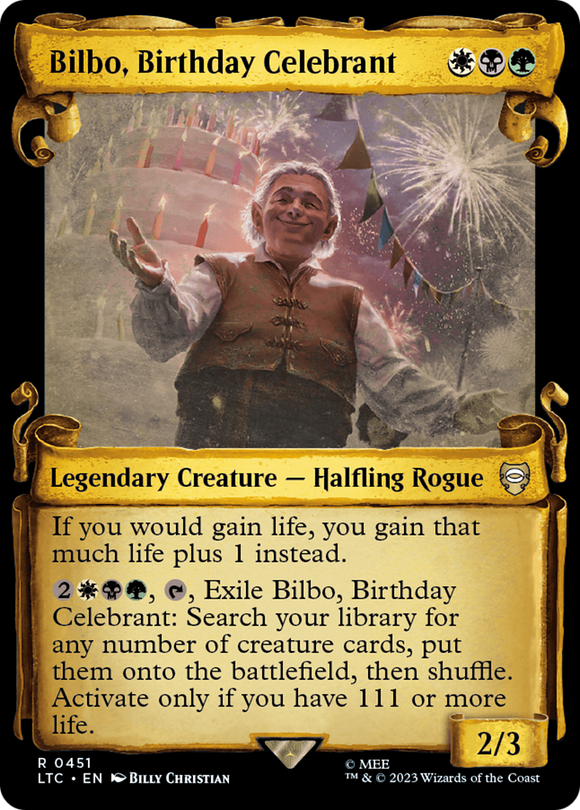 Bilbo, celebrante del cumpleaños [El Señor de los Anillos: Cuentos de la Tierra Media: Pergaminos de presentación del comandante] 