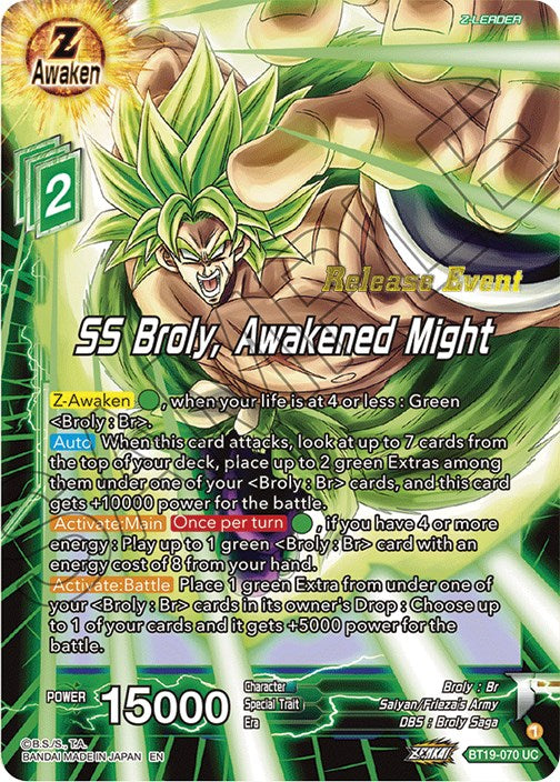 SS Broly, Awakened Might (Paquete de vacaciones Ambición del luchador) (BT19-070) [Tarjetas de promoción de torneos] 