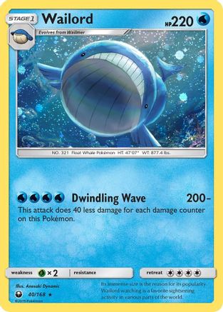 Wailord (40/168) (Holo cosmos) [Sol y Luna: Tormenta celestial] 