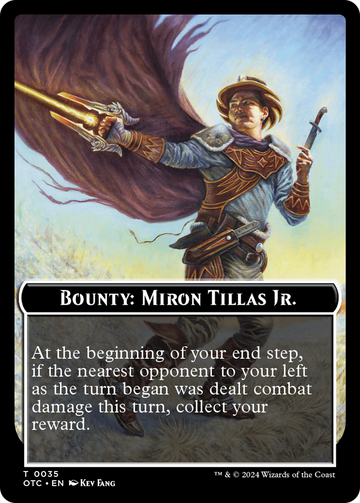 Recompensa: Miron Tillas Jr. // Ficha de dos caras con reglas de recompensa [Fichas de comandante de Outlaws of Thunder Junction] 