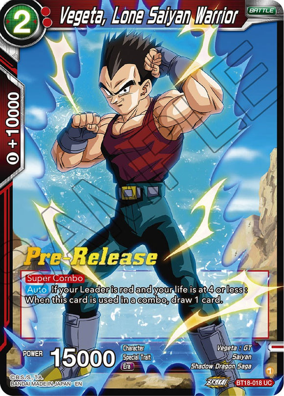 Vegeta, guerrero saiyajin solitario (BT18-018) [Promociones de prelanzamiento de Dawn of the Z-Legends] 