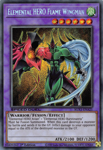 Elemental HERO Flame Wingman [SGX1-ENA21] Raro secreto 