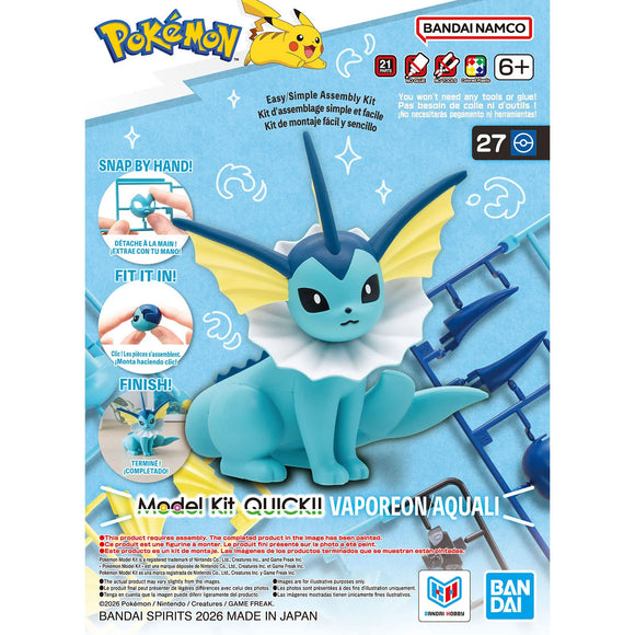 Bandai Pokemon Plamo Collection Quick!! 27 Vaporeon Model Kit