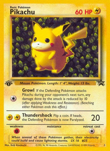 Pikachu (1) (Promoción de error de impresión de la 1.ª edición) [Promociones de Wizards of the Coast: Black Star] 