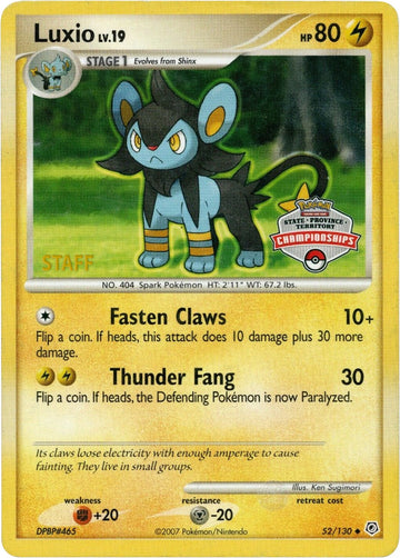 Luxio (52/130) (Promoción del campeonato estatal) [Diamante y perla: conjunto básico] 