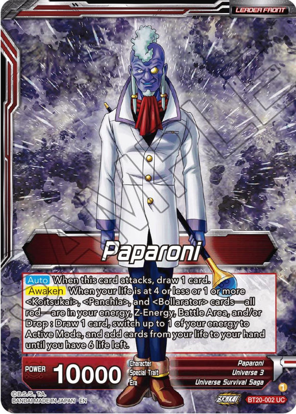 Paparoni // Guerreros del Universo 3, Unidos como Uno (BT20-002) [Promociones de prelanzamiento de Power Absorbed] 