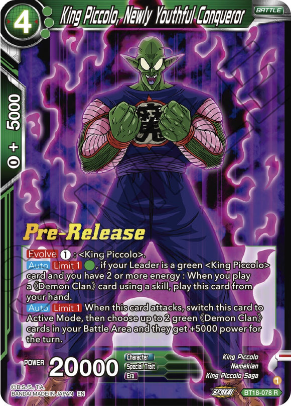 El Rey Piccolo, el nuevo conquistador juvenil (BT18-078) [Promociones de prelanzamiento de Dawn of the Z-Legends] 