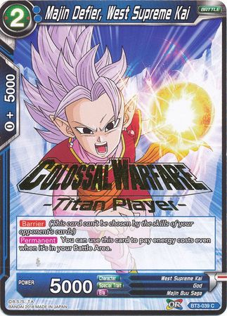Majin Defier, West Supreme Kai (sello de jugador titán) (BT3-039) [Tarjetas de promoción de torneos] 
