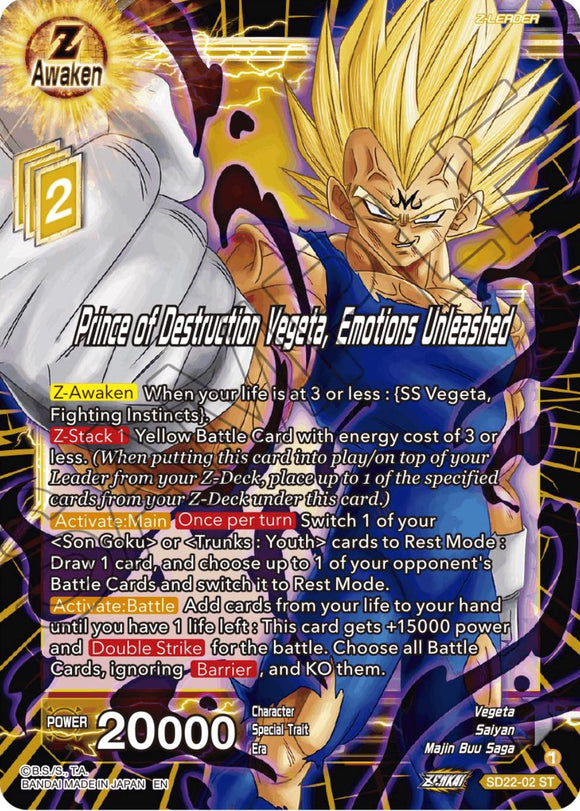 Príncipe de la destrucción Vegeta, Emociones desatadas (Exclusivo del mazo inicial) (SD22-02) [Poder absorbido] 