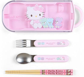 Sanrio Fork Spoon Chopsticks Tableware Set with Case - Hello Kitty