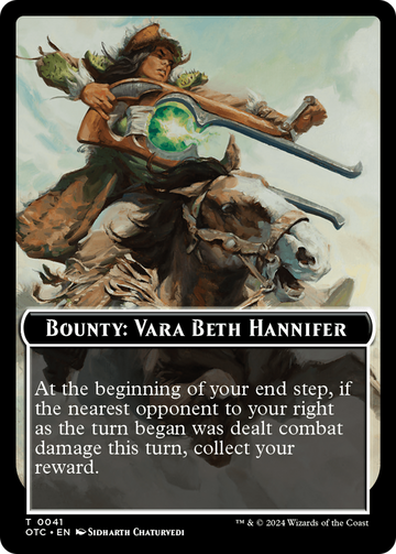 Recompensa: Vara Beth Hannifer // Ficha de dos caras con reglas de recompensa [Fichas de comandante de Outlaws of Thunder Junction] 