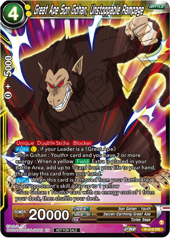Gran simio Son Gohan, alboroto imparable (Paquete de torneo de la serie Zenkai vol. 1) (P-416) [Tarjetas de promoción de torneo] 