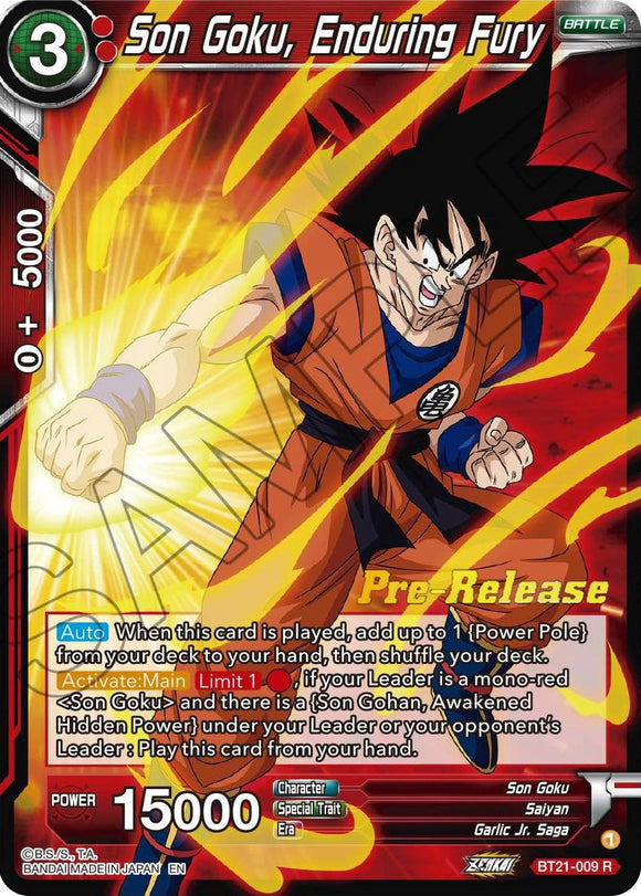 Son Goku, Furia Perdurable (BT21-009) [Tarjetas de prelanzamiento de Wild Resurgence] 