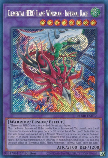 Elemental HERO Flame Wingman - Furia infernal [BLMR-EN012] Raro secreto 