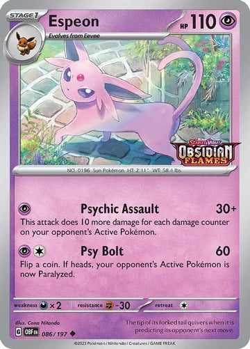 Espeon (086/197) (Exclusivo de Best Buy) [Scarlet &amp; Violet: Llamas de obsidiana] 