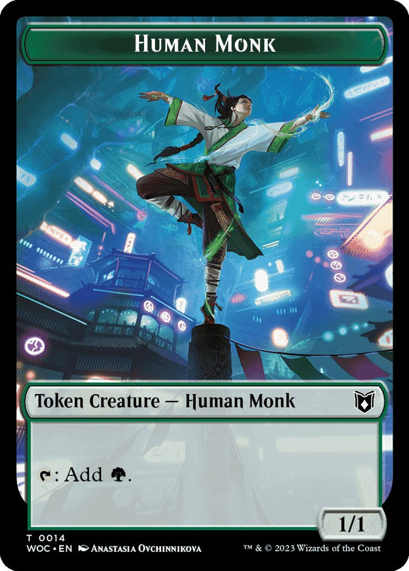 Ficha de doble cara de monje humano // saprolín [Fichas de comandante de Wilds of Eldraine] 