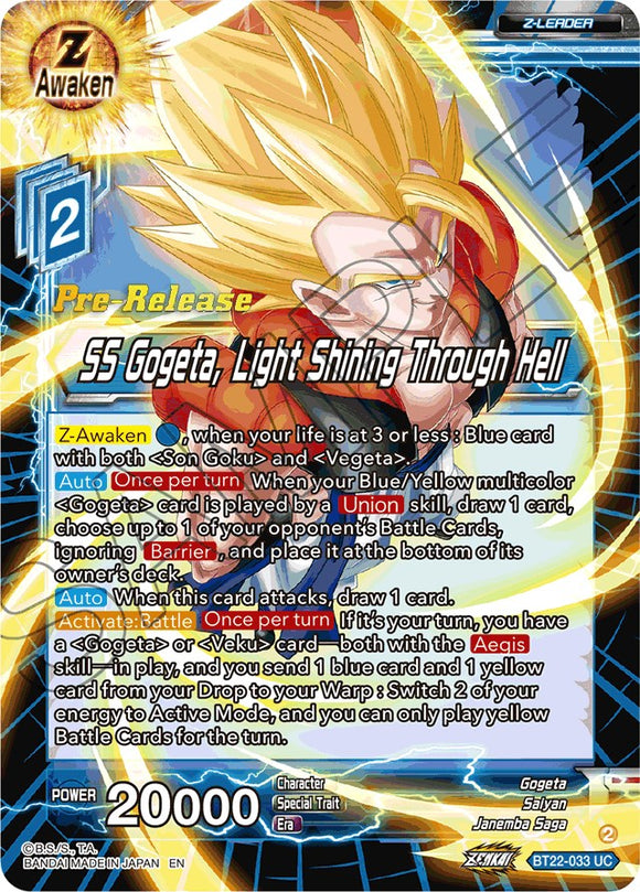 SS Gogeta, la luz brilla a través del infierno (BT22-033) [Promociones previas al lanzamiento de Critical Blow] 
