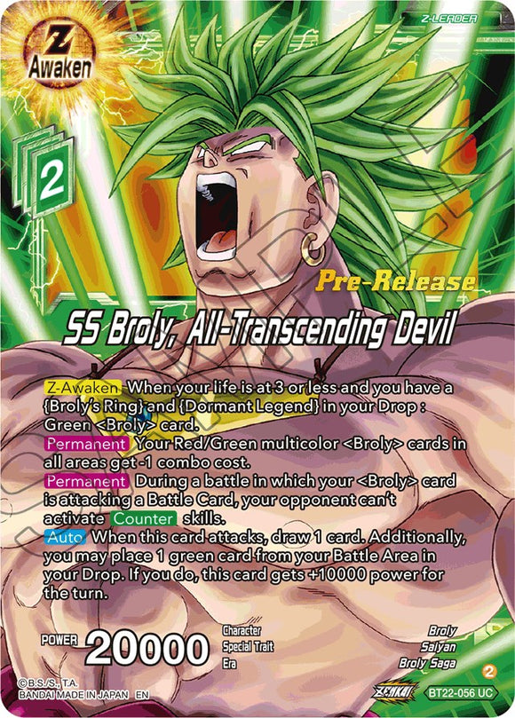 SS Broly, el demonio que todo lo trasciende (BT22-056) [Promociones previas al lanzamiento de Critical Blow] 