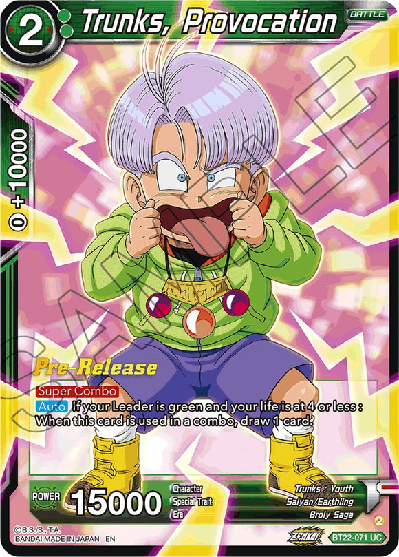 Trunks, Provocación (BT22-071) [Promociones previas al lanzamiento de Critical Blow] 