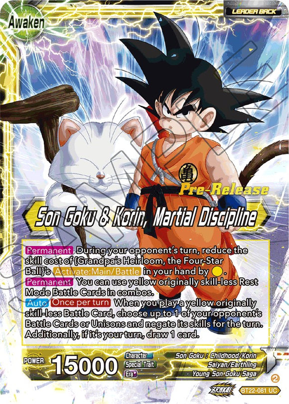 Son Goku // Son Goku y Korin, Disciplina Marcial (BT22-081) [Promociones de prelanzamiento de Critical Blow] 