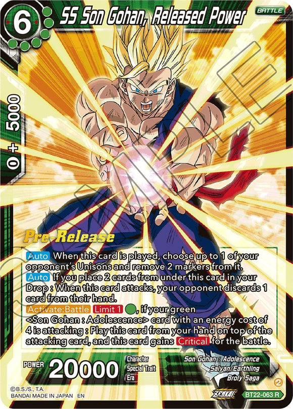 SS Son Gohan, Poder liberado (BT22-063) [Promociones previas al lanzamiento de Critical Blow] 