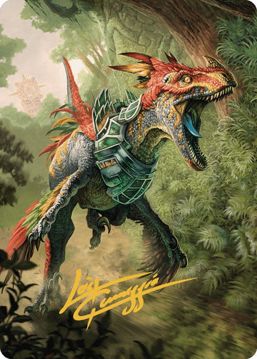 Tarjeta de arte con ficha de dinosaurio (firma estampada en dorado) [Serie de arte Las cavernas perdidas de Ixalan] 