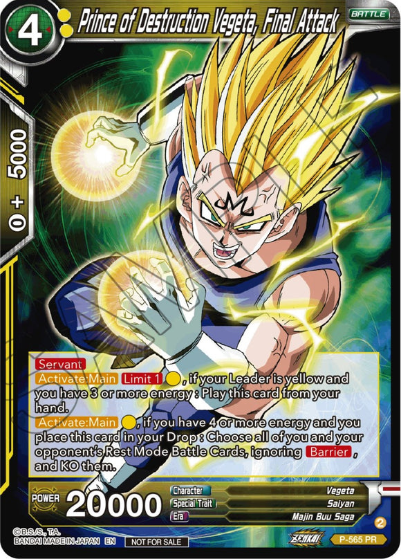 Príncipe de la destrucción Vegeta, Ataque final (Paquete de torneo de la serie Zenkai vol. 6) (P-565) [Tarjetas de promoción de torneo] 