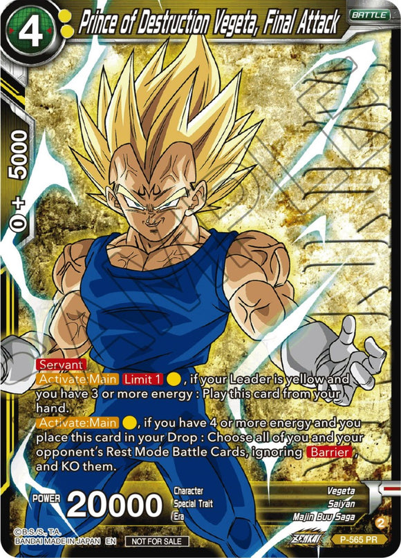 Príncipe de la destrucción Vegeta, Ataque final (Paquete de torneo de la serie Zenkai vol. 6) (Ganador) (P-565) [Tarjetas de promoción del torneo] 