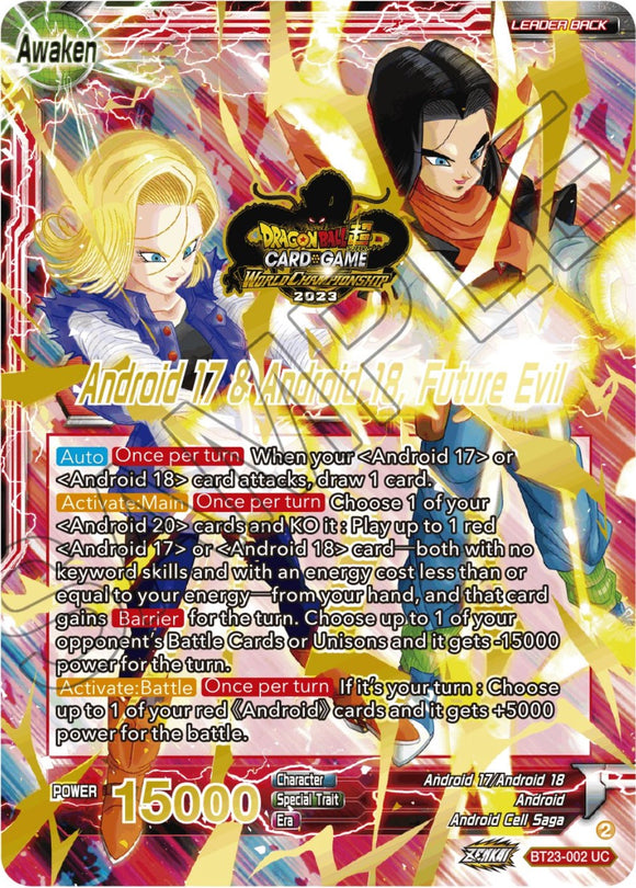 Androide 17 y Androide 18 // Androide 17 y Androide 18, Future Evil (Conjunto de líderes ZENKAI 06 del Mundial 2023) (BT23-002) [Tarjetas de promoción de torneos] 